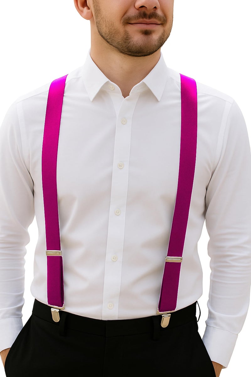 trilece Hot Pink Mens Suspender with 3 Heavy Duty Strong Clips Adjustable Braces - Image 1